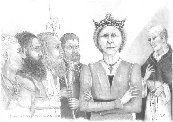 Isabella la Catolica with Guanche prisoners